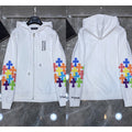 Chrome Hearts Multi-Color Cross Sleeve Zip-Up Hoodie (White)